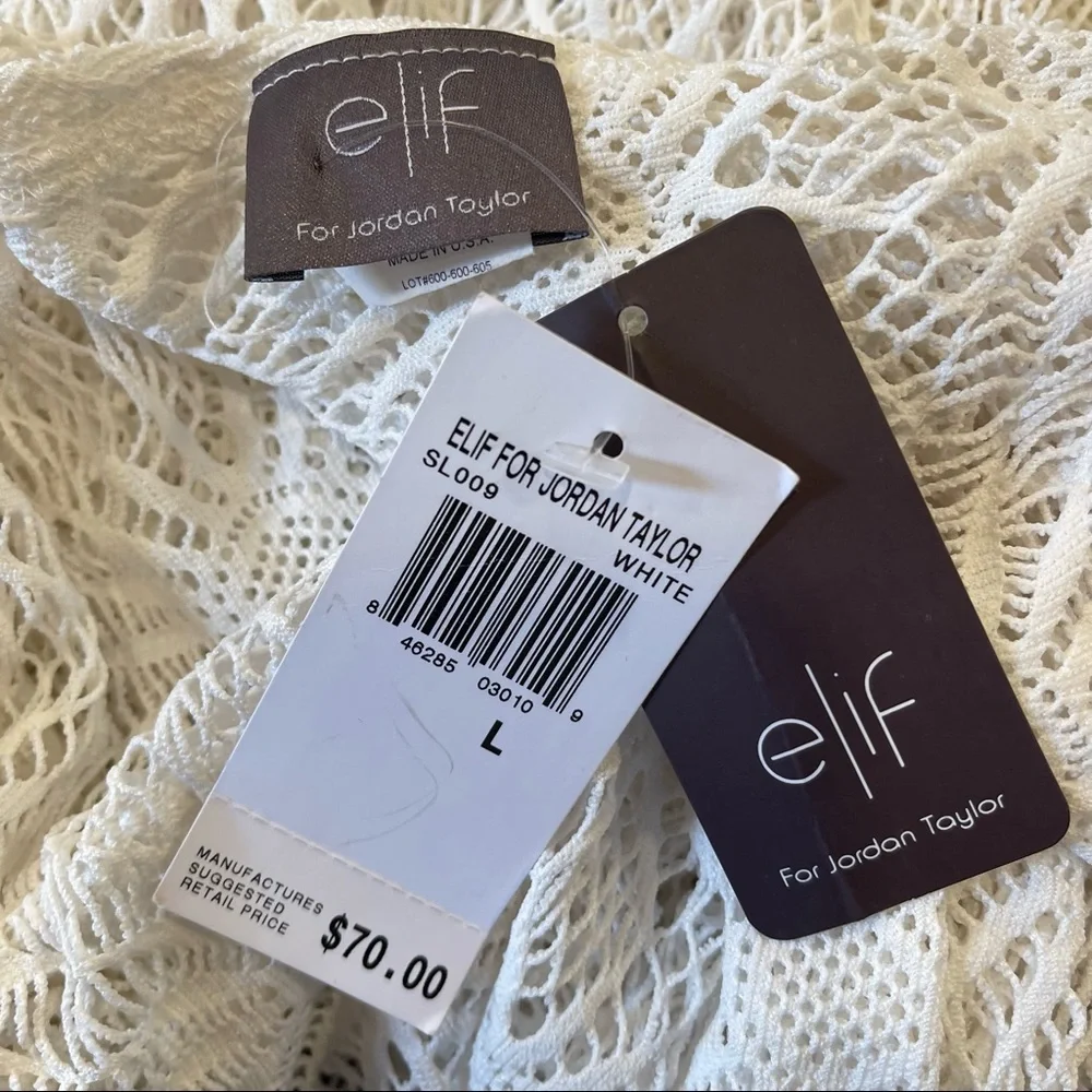 NWT Elif for Jordan Taylor White Crochet Bikini Beach Coverup Dress Size L